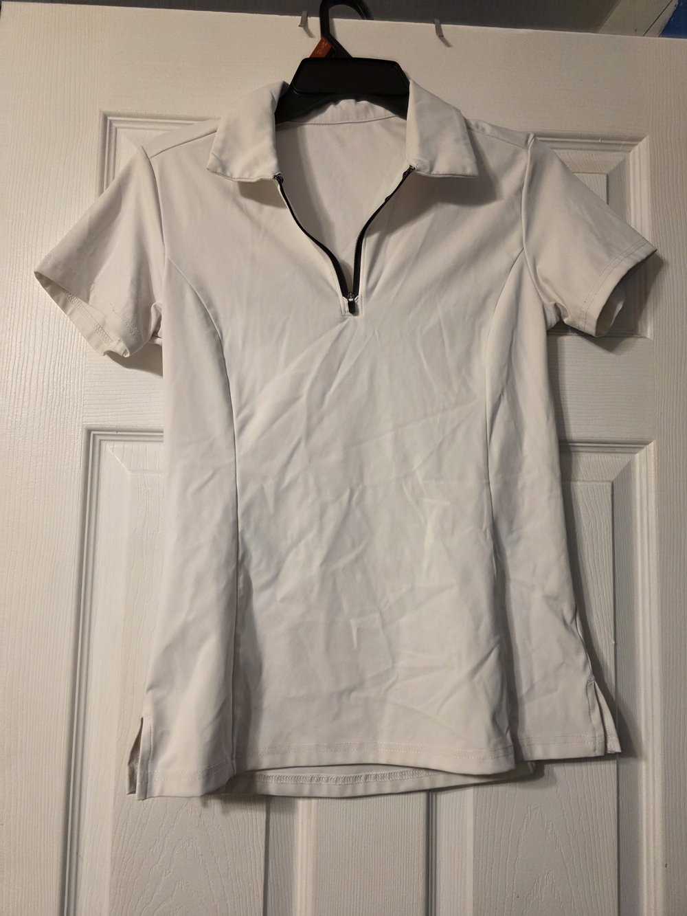Women’s White Zip Polo Top